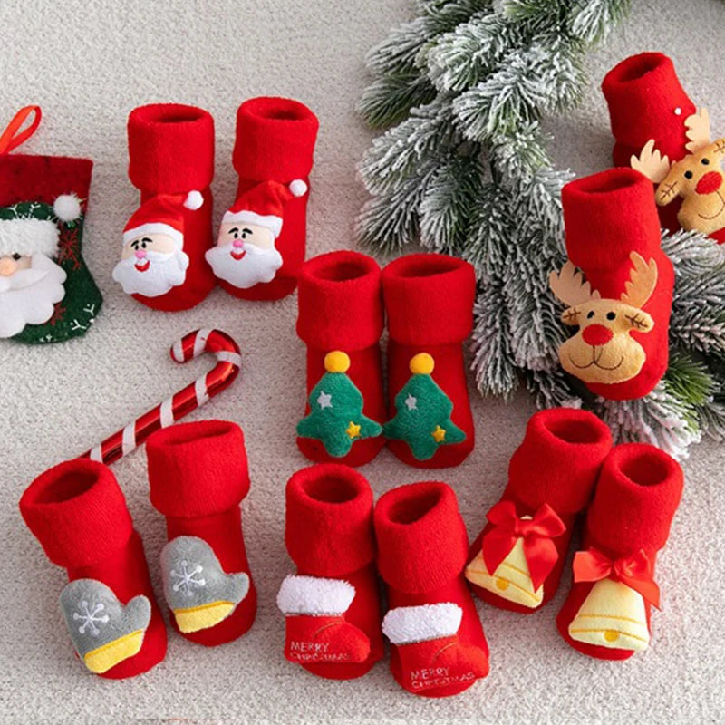 Kids Children's Socks for Girls Boys Non-slip Print Cotton Toddler Baby Christmas Socks for Newborns Infant Short Socks Clothing