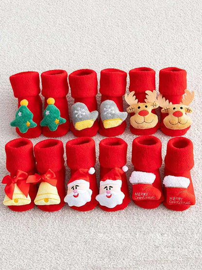 Kids Children's Socks for Girls Boys Non-slip Print Cotton Toddler Baby Christmas Socks for Newborns Infant Short Socks Clothing