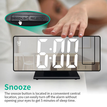 USB-Powered Digital Projection Alarm Clock | 12/24H LED Table Clock with Temperature & Snooze