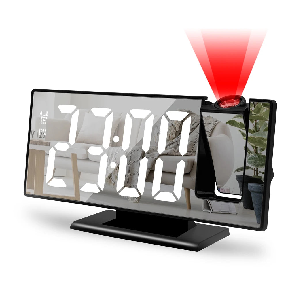 USB-Powered Digital Projection Alarm Clock | 12/24H LED Table Clock with Temperature & Snooze