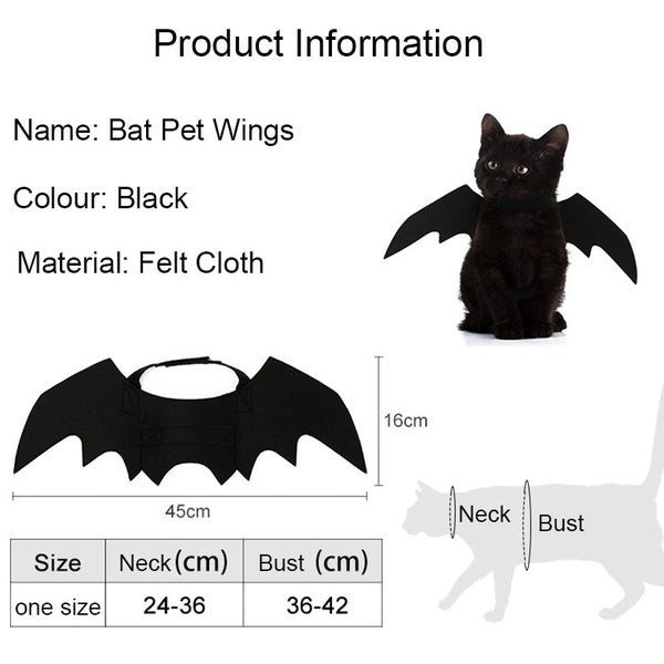 Halloween Pet Costume | Black Bat Wings Harness for Cats & Dogs