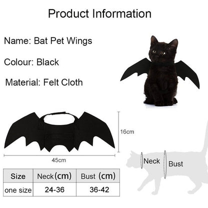 Halloween Pet Costume | Black Bat Wings Harness for Cats & Dogs