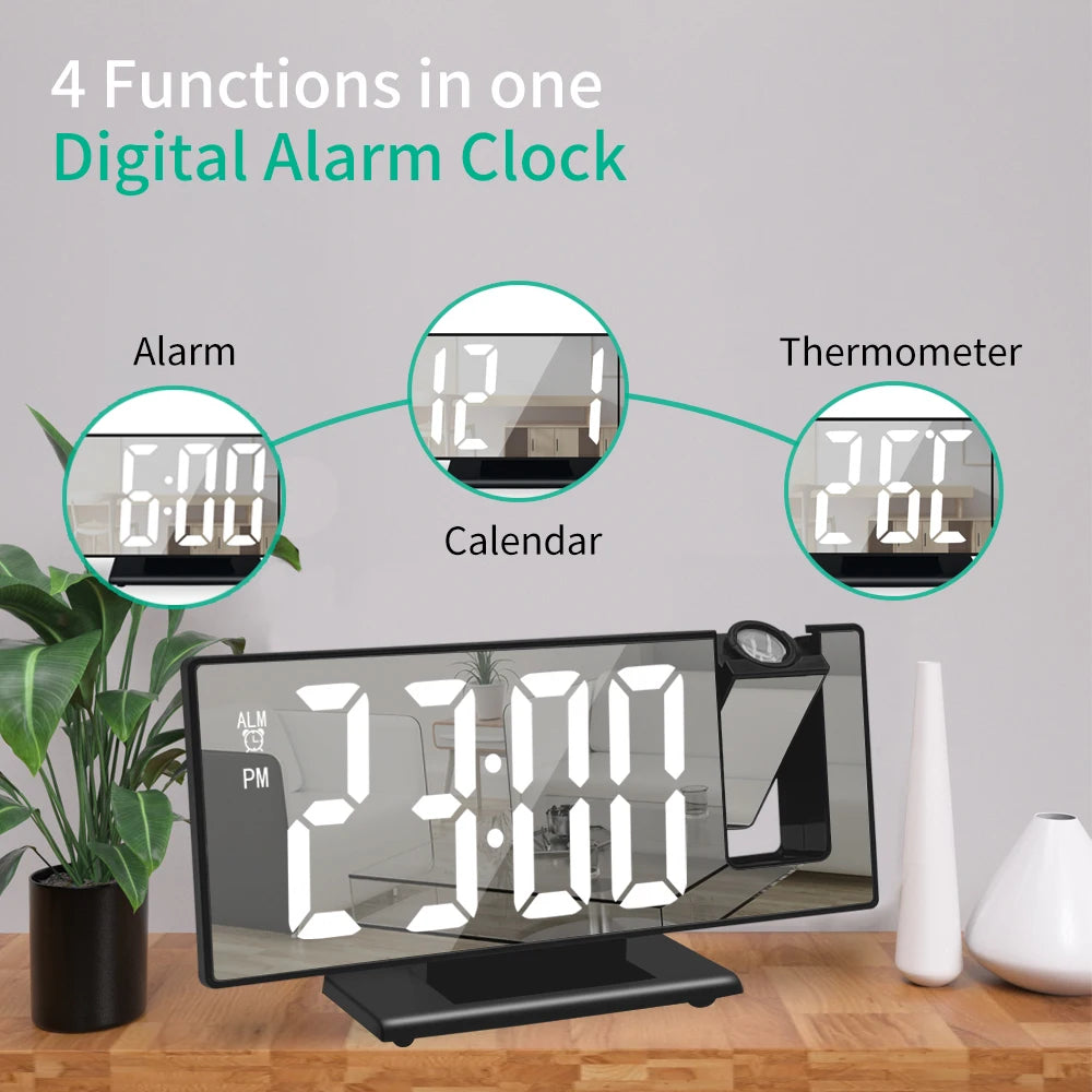 USB-Powered Digital Projection Alarm Clock | 12/24H LED Table Clock with Temperature & Snooze