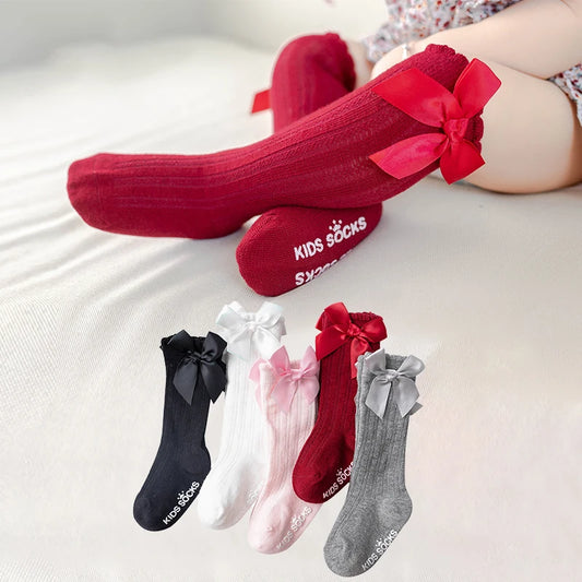 Girls Big Bow Knee High Long Soft New Kids Socks Toddlers Cotton Lace Baby Socks Kids Kniekousen Meisje Dropshipping Girls Socks