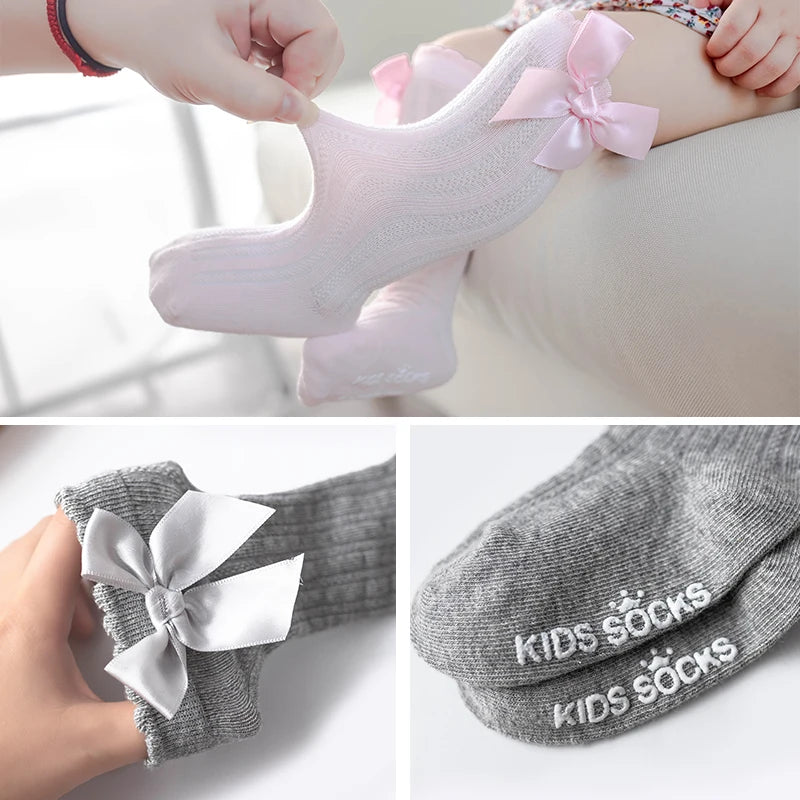 Girls Big Bow Knee High Long Soft New Kids Socks Toddlers Cotton Lace Baby Socks Kids Kniekousen Meisje Dropshipping Girls Socks