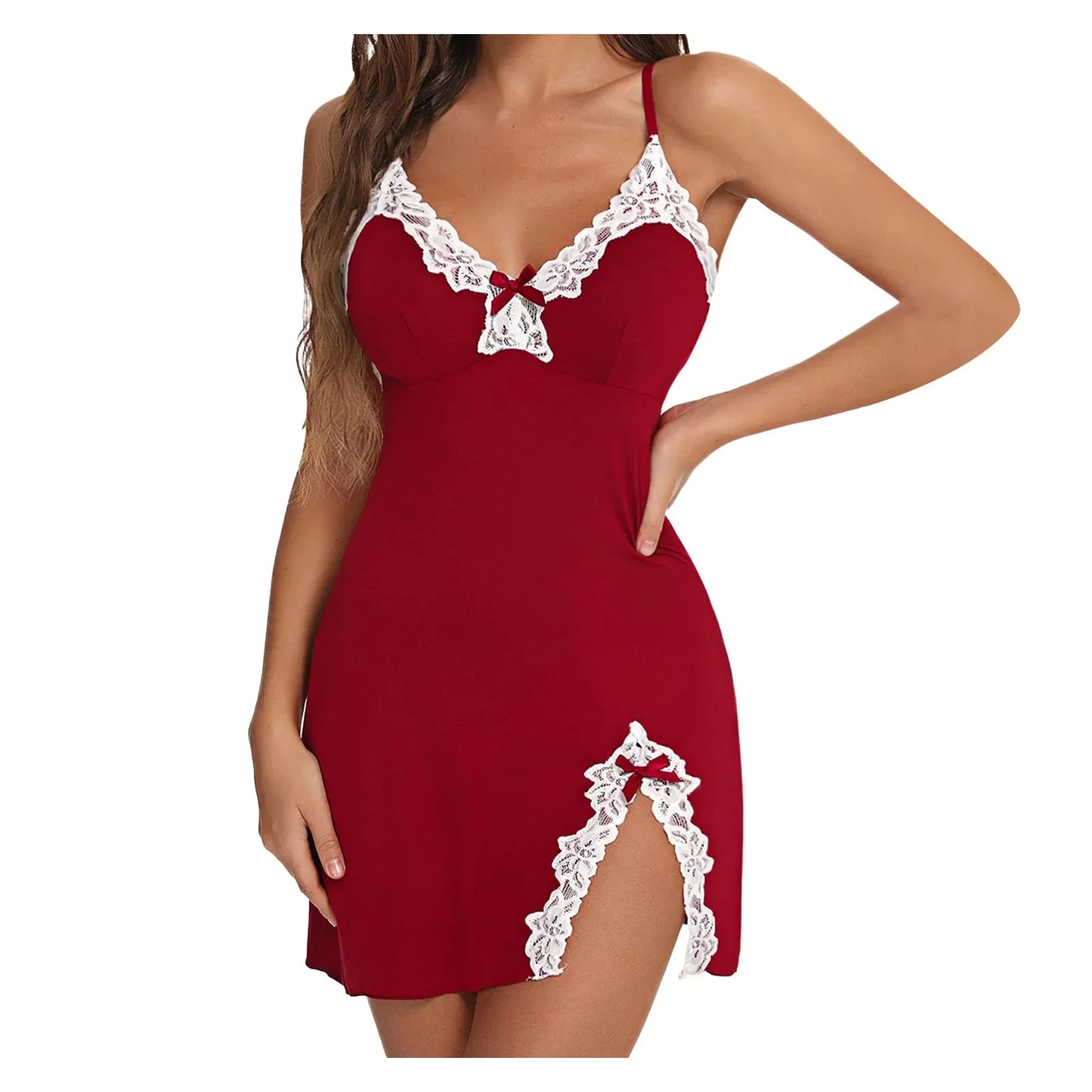 Women's Silk Lace Nightdress – Sexy Sleeveless V-Neck Sleepwear