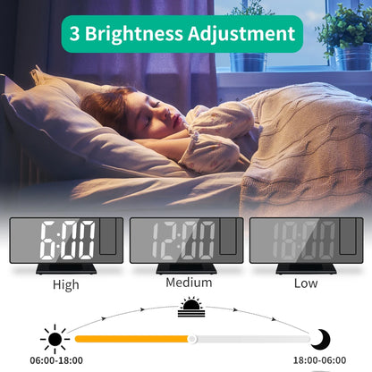 USB-Powered Digital Projection Alarm Clock | 12/24H LED Table Clock with Temperature & Snooze