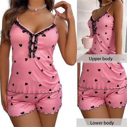 Sexy Two-Piece Pajama Set for Women – Deep V-Neck Top & Shorts