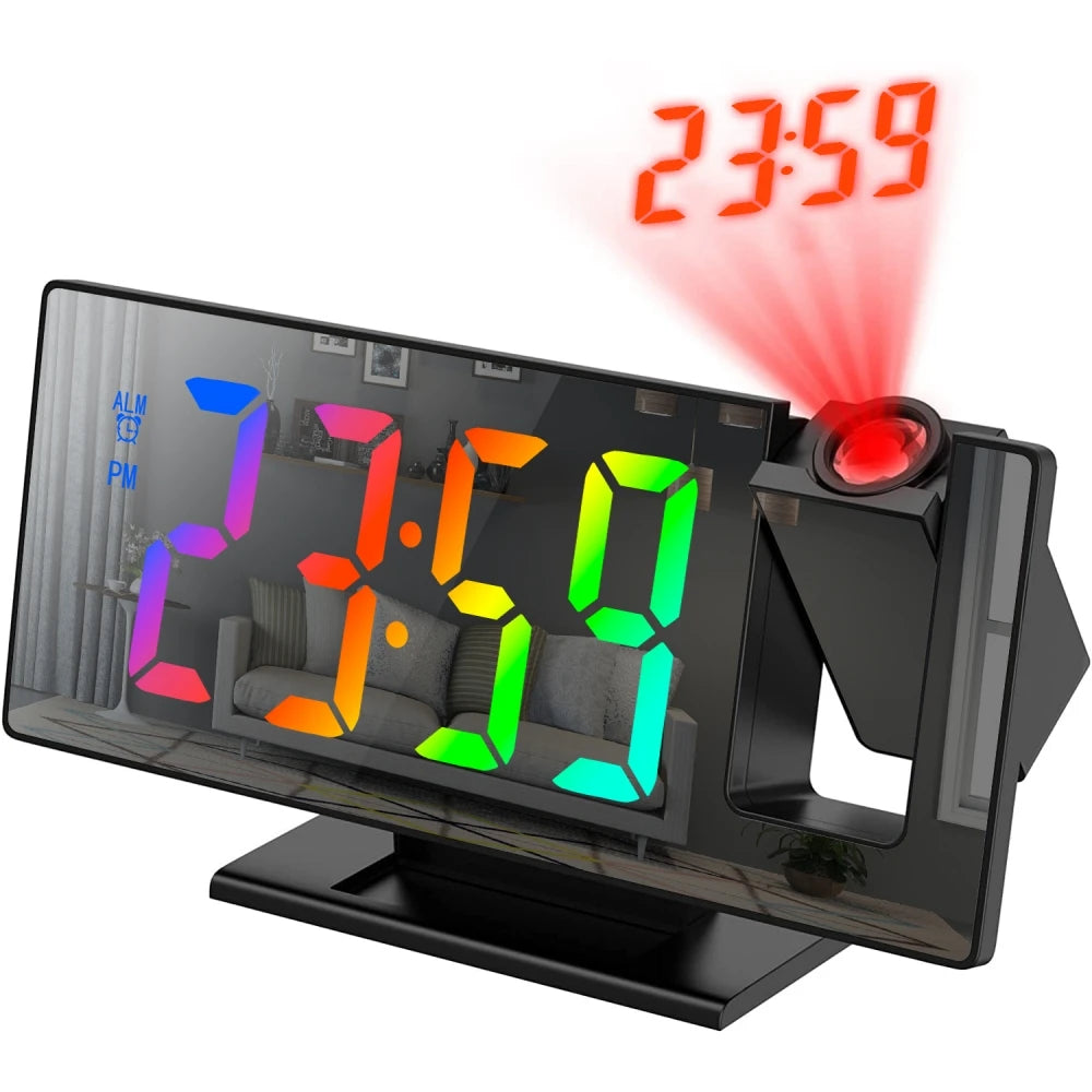 USB-Powered Digital Projection Alarm Clock | 12/24H LED Table Clock with Temperature & Snooze